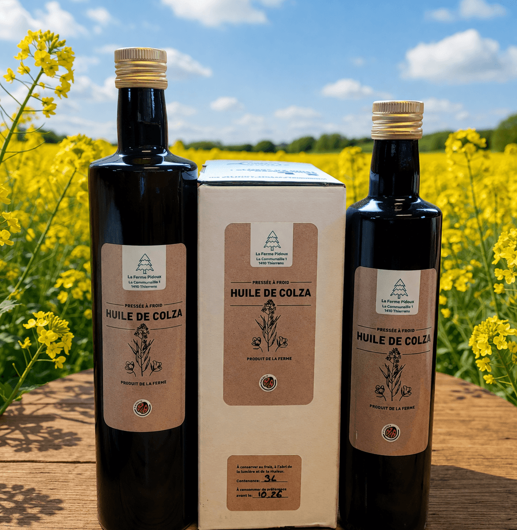 Bouteille d'huile de colza pressée à froid de La Ferme Pidoux